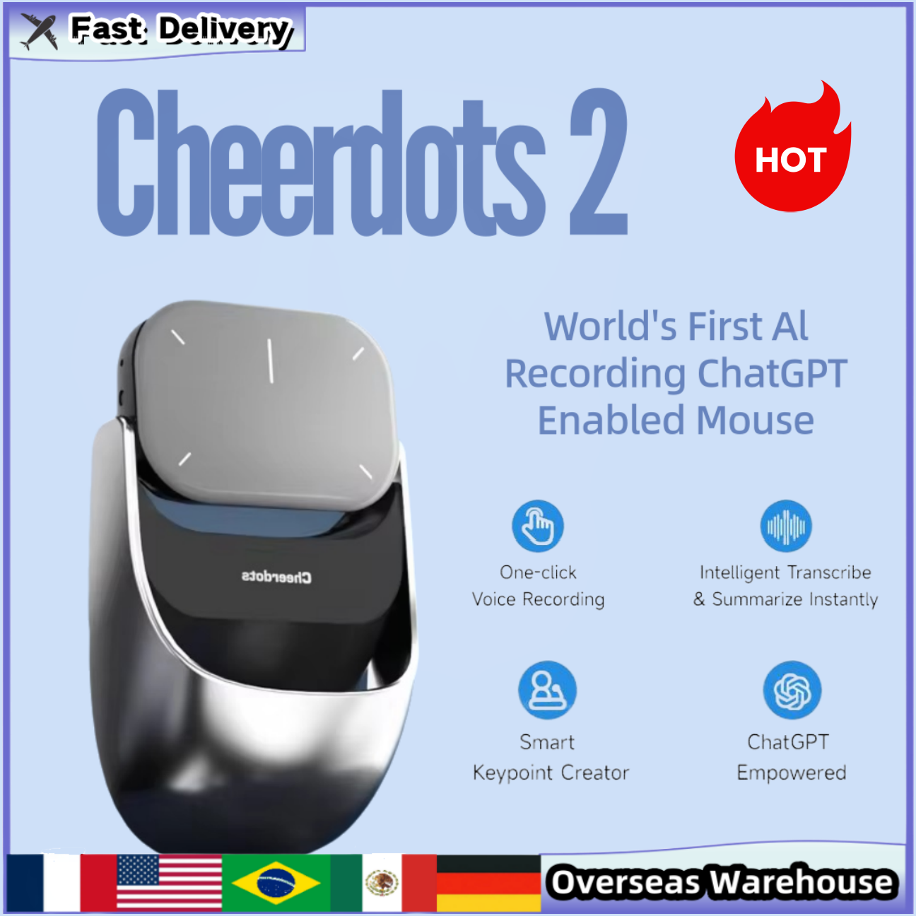 Laser Pointer Presenter - Cheerdots 2 draadloze bediening ChatGpt afneembare