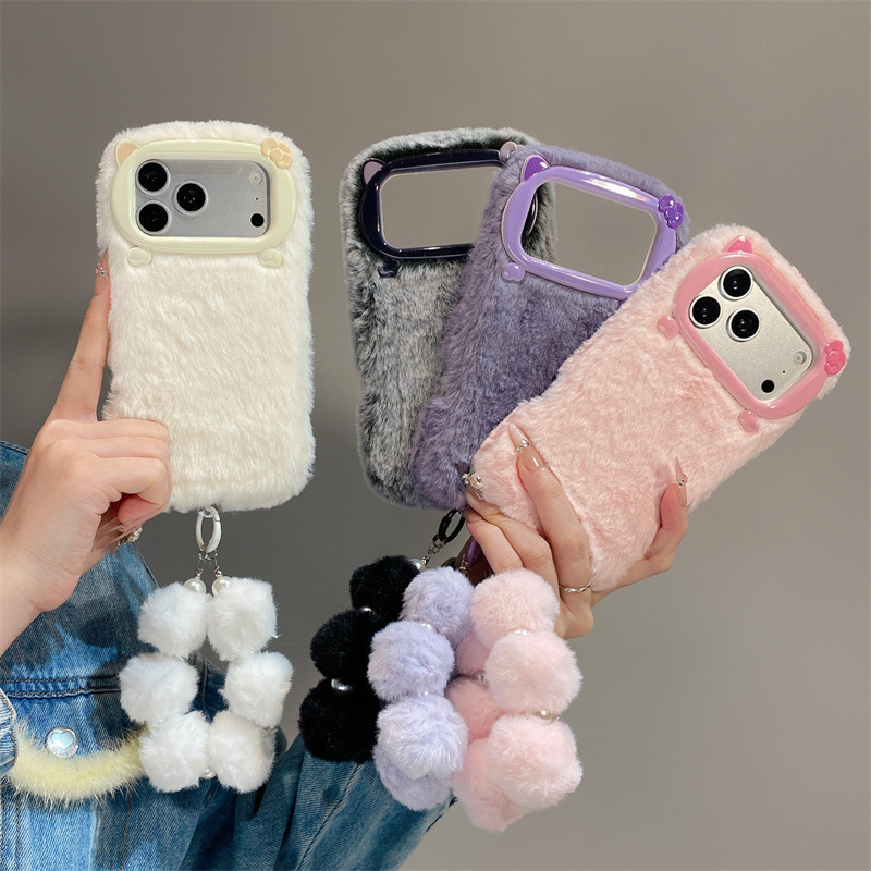 Apple Iphone 15 Pro Max - Luxe effenkleurige pluche telefoonhoes voor iPhone